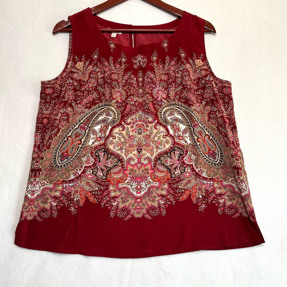 Talbots Rich Burgundy Boho Paisley Sleeveless Blouse Top Women Sz M